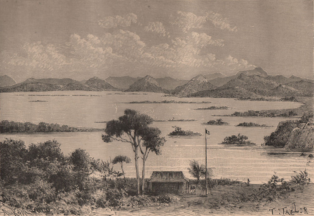 Stanley Pool. Pool Malenbo - View from Brazzaville. Congo 1885 old print